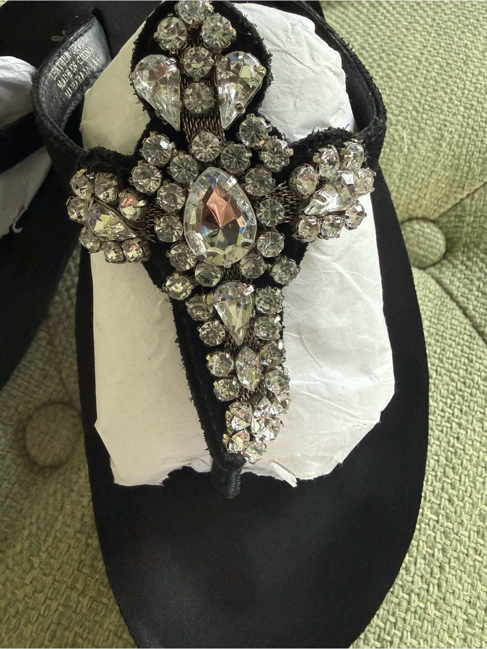 Yellow Box Black Jeweled T-Strap Sandals - Picture 5 of 9